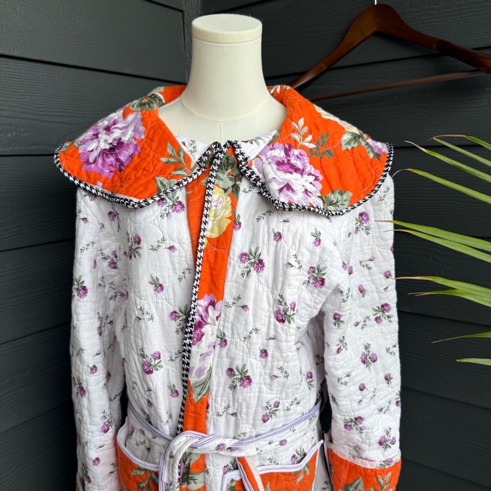 Handmade Quilted Robe Floral Duster Coat Cottagecore Patchwork Shabby Chic Sz M